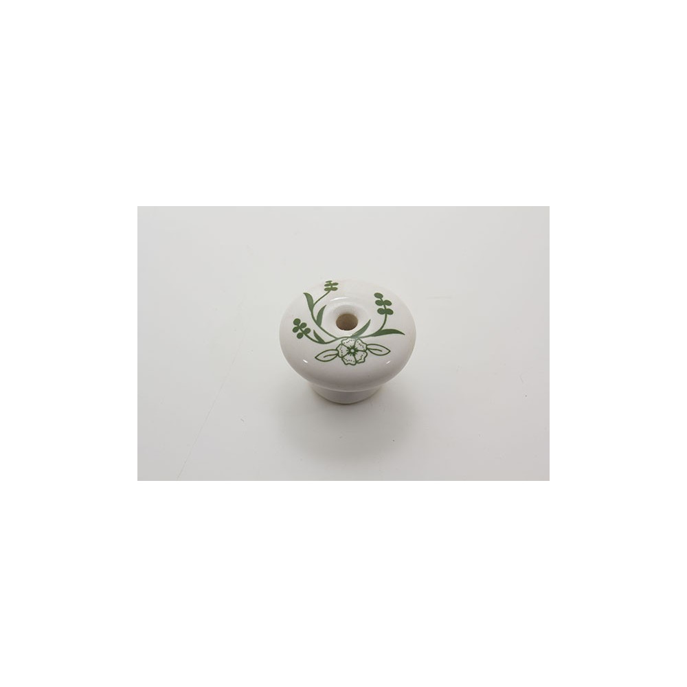 Stor porcelænsknop med grøn blomst