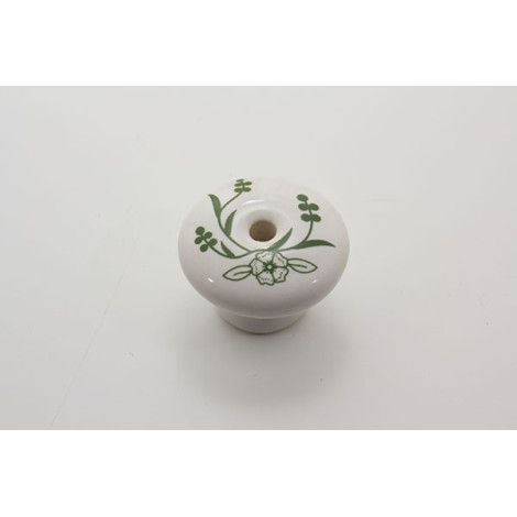 Stor porcelænsknop med grøn blomst
