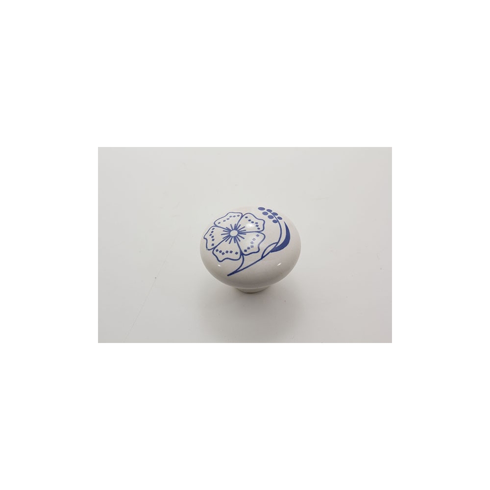Stor porcelænsknop med blå blomst