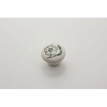 Lille porcelænsknop med grøn blomst.