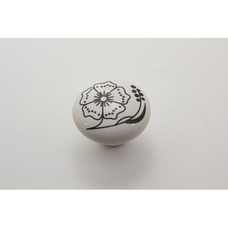 Stor porcelænsknop med sort blomst