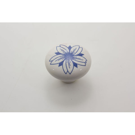 Porcelænsknop med stor blå blomst