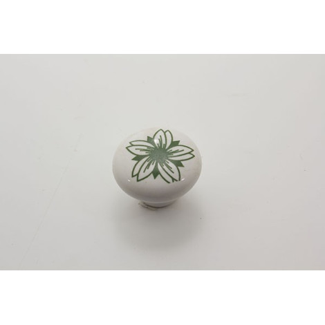 Porcelænsknop med grøn blomst