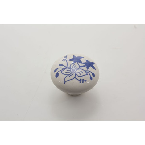 Stor porcelænsknop med blomster motiv i blåt