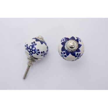 Porcelænsknop med blåt mønster og sølv top