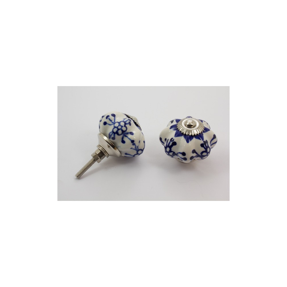 Stor porcelænsknop - kongeblå mønster - sølv top